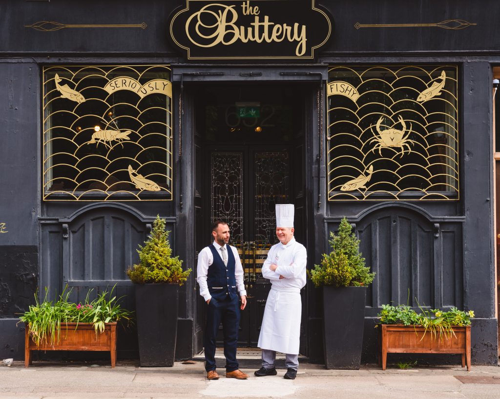Chef Stephen Johnson and Operations Director Rory McGinley outside The Buttery Glasgow