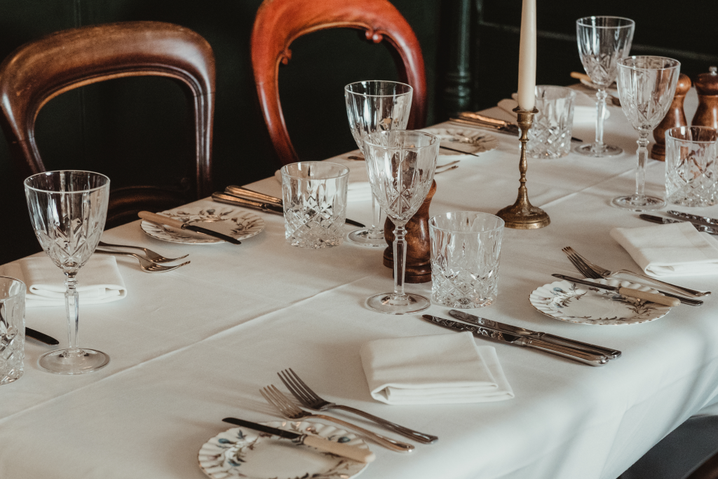 A close-in table setting at The Buttery