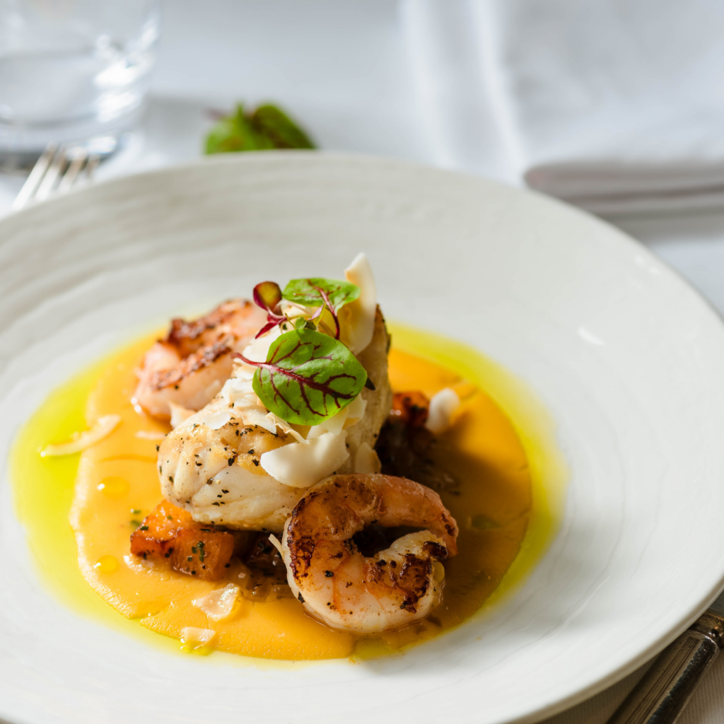 monkfish and king prawn dish at the buttery in glasgow