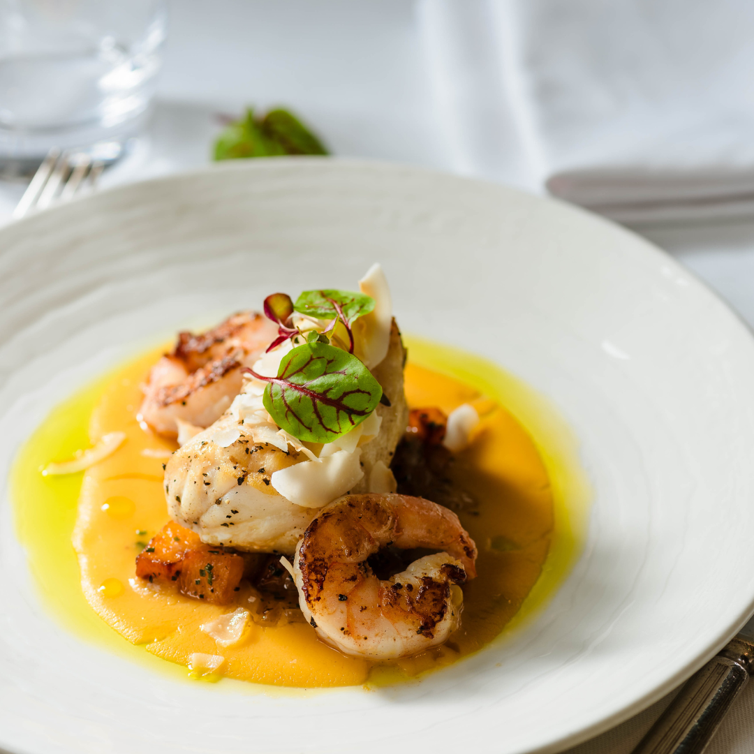 monkfish and king prawn dish at the buttery in glasgow